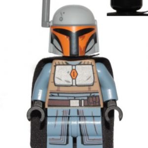 sw1077 - Mandalorian Tribe Warrior - Female, Black Cape, Light Bluish Gray Helmet with Antenna / Rangefinder
