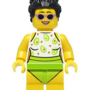 cty1387 - Beach Tourist - Female, White and Lime Swimsuit, Black Hair